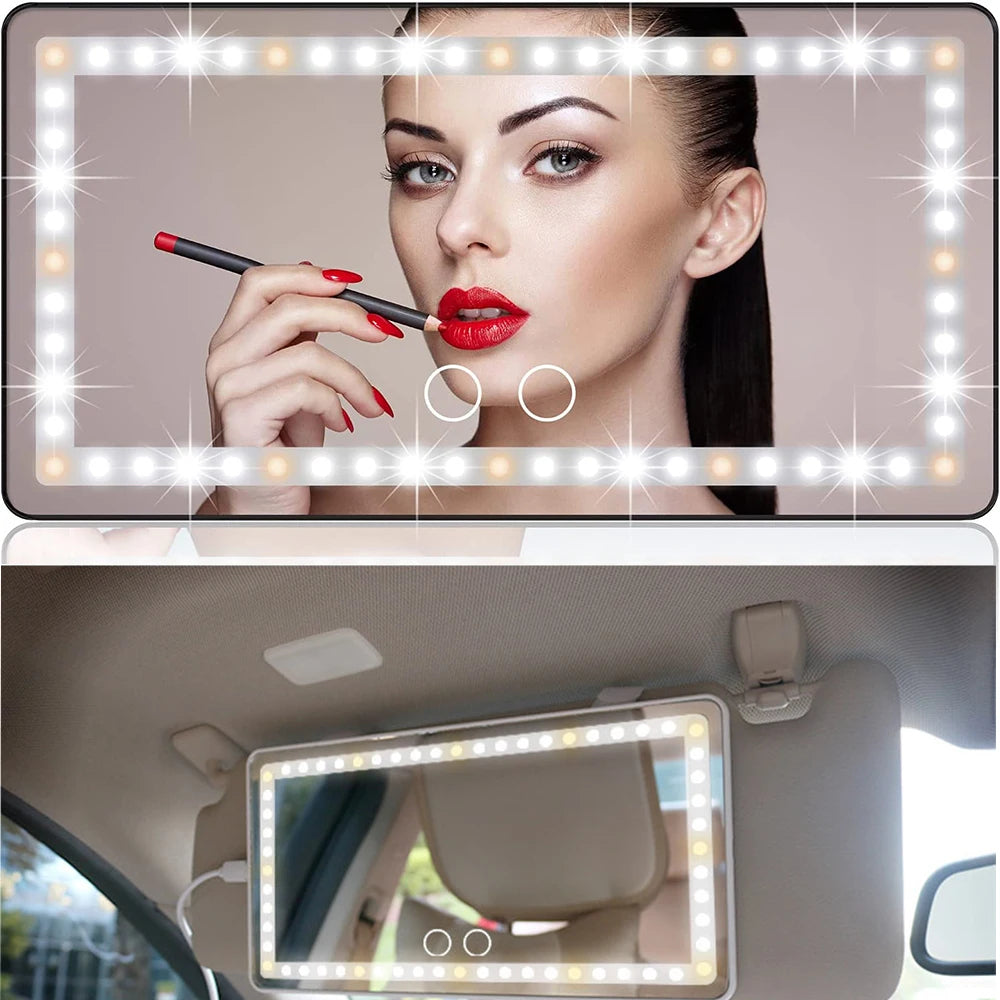 LED Car Makeup Mirror with Adjustable Light – Touch Control Vanity Mirror for On-The-Go Glam