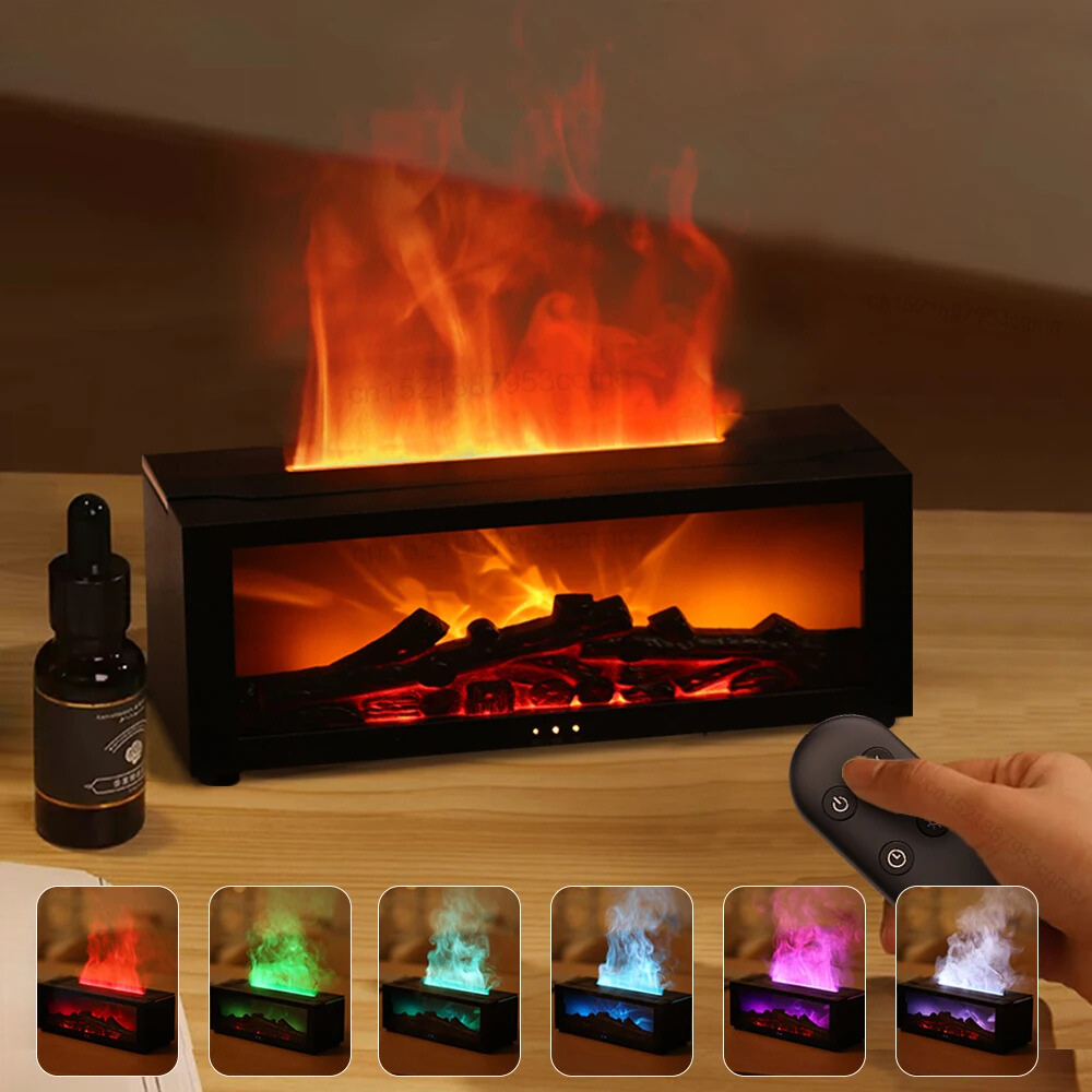 Fireplace Flame Humidifier with Essential Oil Diffuser & LED Light – Cozy Aroma Mist Maker for Relaxing