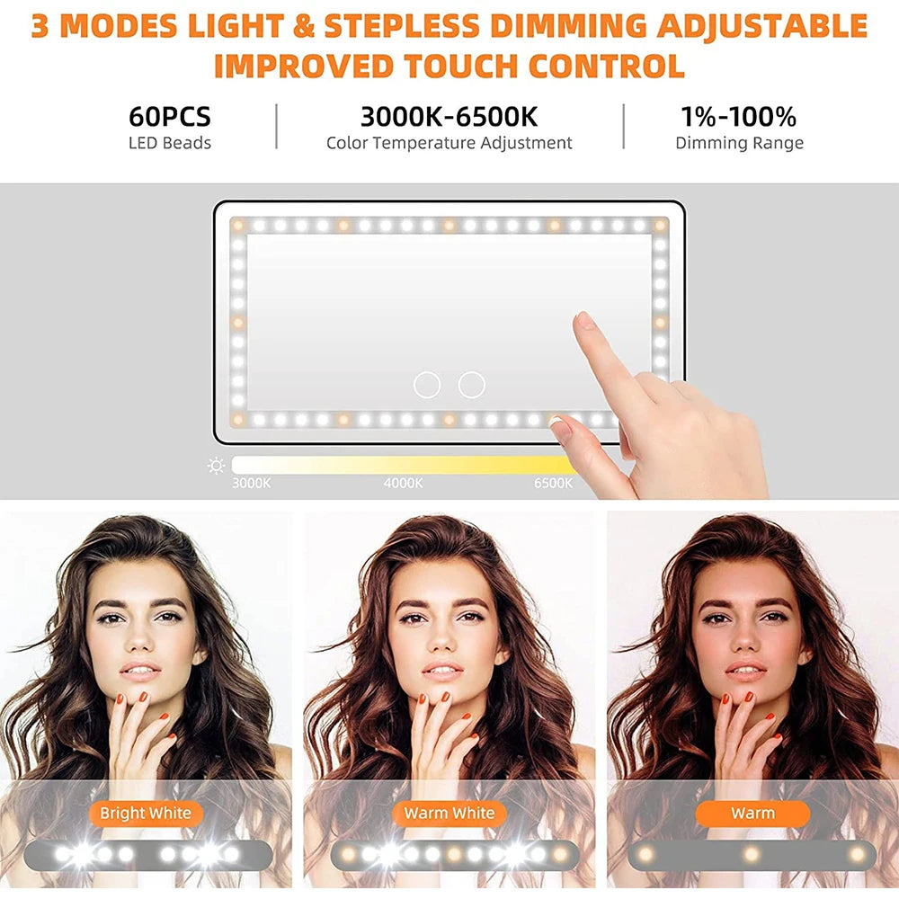 LED Car Makeup Mirror with Adjustable Light – Touch Control Vanity Mirror for On-The-Go Glam