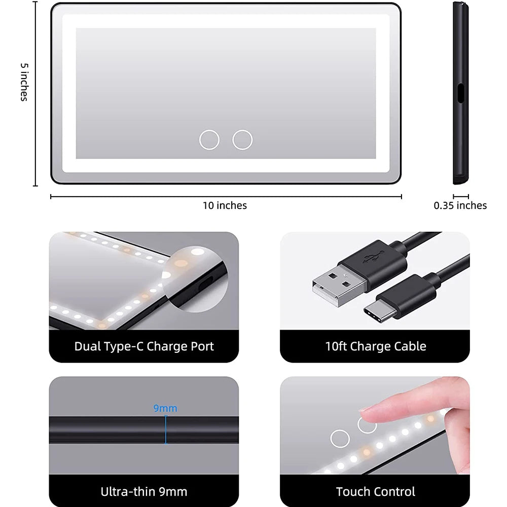 LED Car Makeup Mirror with Adjustable Light – Touch Control Vanity Mirror for On-The-Go Glam