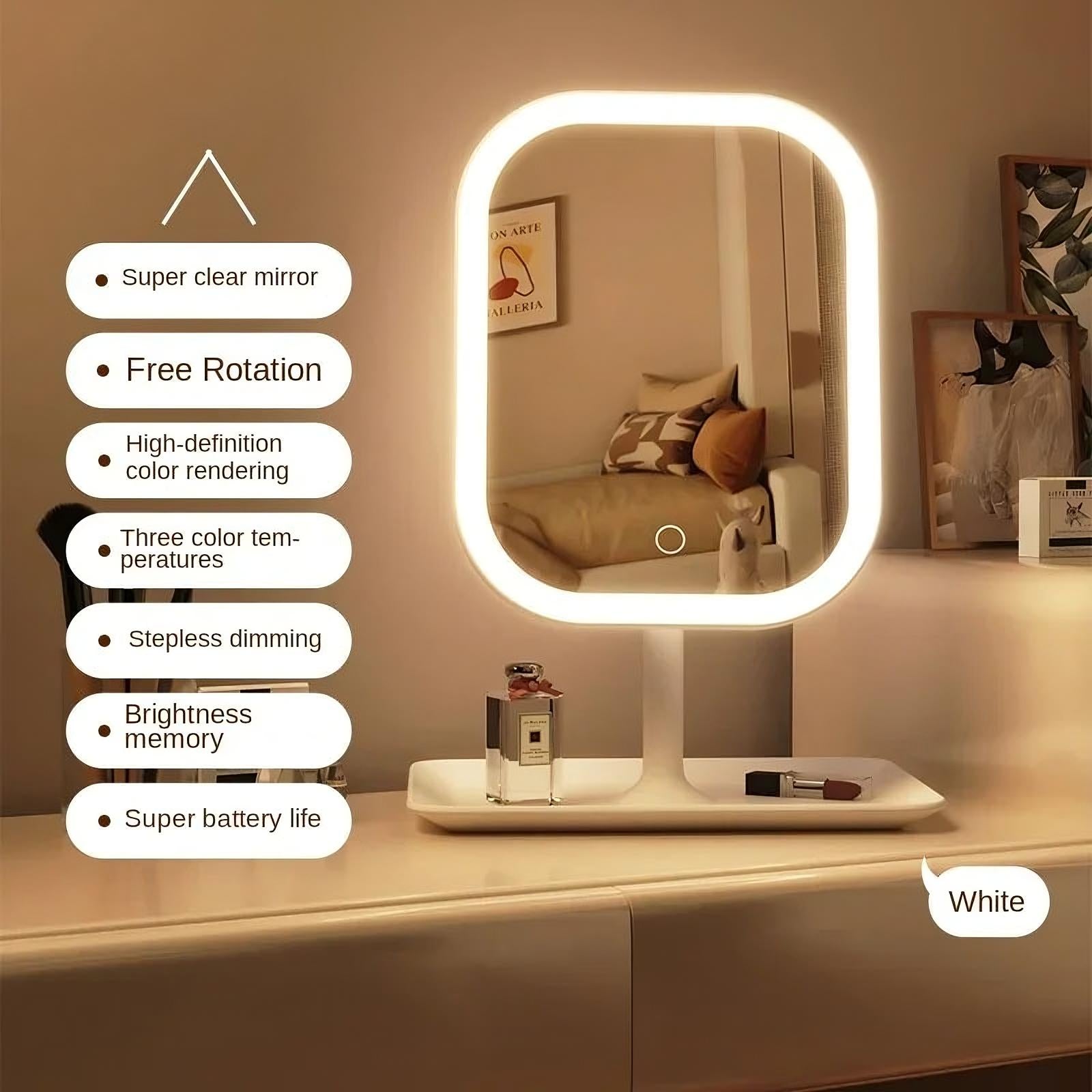 LED Makeup Mirror with 3 Light Modes & Touch Control — Perfect Lighting for Every Look